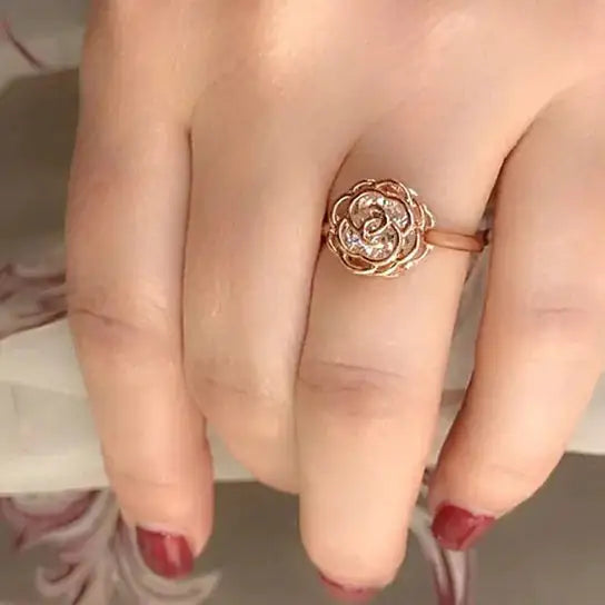 Rose Is A Rose Rings 18kt Rose Crystals In White Yellow And Rose Gold Plating