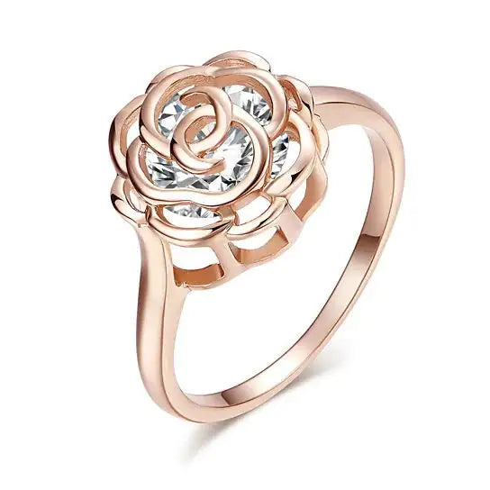 Rose Is A Rose Rings 18kt Rose Crystals In White Yellow And Rose Gold Plating