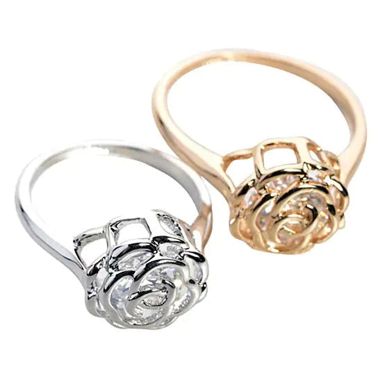 Rose Is A Rose Rings 18kt Rose Crystals In White Yellow And Rose Gold Plating